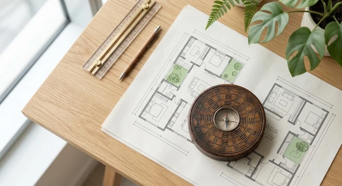 Mô hình kiến trúc nhà ở kết hợp la bàn phong thủy giúp gia chủ giải đáp tuổi tý hợp hướng nào để thu hút vượng khí