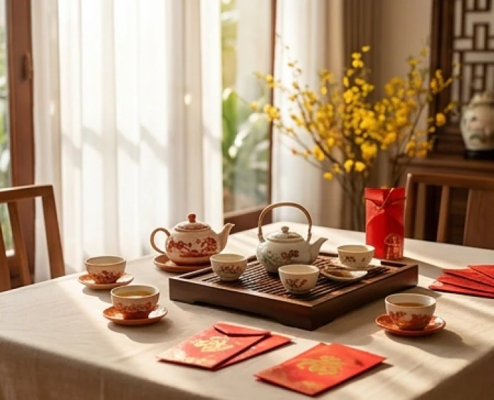 Không khí sum vầy đón xuân trong phòng khách truyền thống mang đến cát khí đầu năm cho gia chủ canh tý