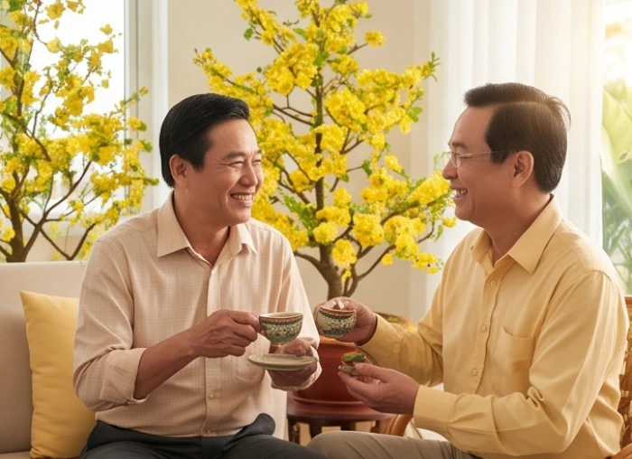 Vị khách hợp tuổi mang đến không khí vui tươi và lời chúc mừng năm mới may mắn cho gia chủ Tân Hợi trong ngày đầu xuân