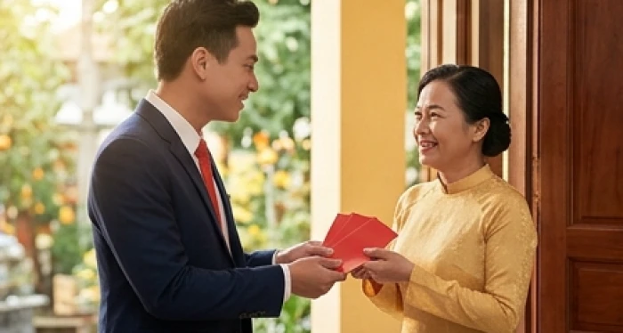 Gia chủ Bính Tuất tươi cười đón tiếp vị khách hợp tuổi xông đất đầu năm với những lời chúc Tết tốt lành