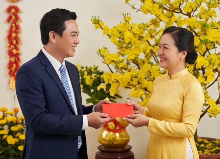 Người hợp tuổi mang phong bao lì xì đỏ chúc tết gia chủ Tân Hợi đầu năm mới giúp khai thông tài lộc và hanh thông gia đạo