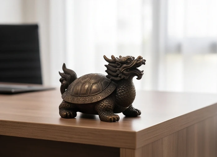 Bố trí tượng rùa đầu rồng góc trái bàn làm việc bảo vệ uy tín và sự nghiệp tuổi ngọ