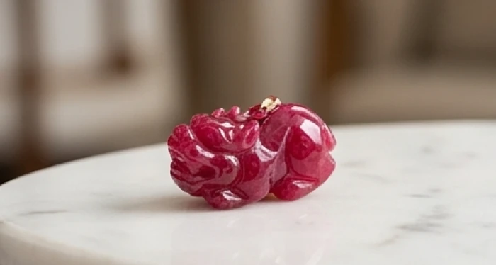 Mặt dây chuyền tỳ hưu chế tác từ đá ruby đỏ sáng màu thích hợp cho người tuổi Canh Ngọ mệnh Thổ