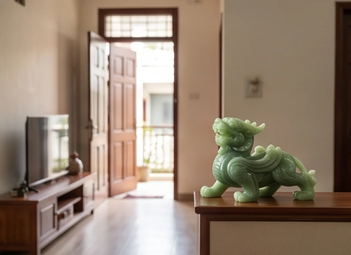 Linh thú Tỳ Hưu được bày trí nghiêng góc so với cửa chính để há miệng thu hút dòng tài lộc từ bên ngoài vào nhà