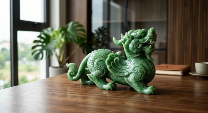 Tượng tỳ hưu phong thủy tuổi hợi bằng đá tự nhiên đặt trên bàn làm việc giúp chiêu tài lộc