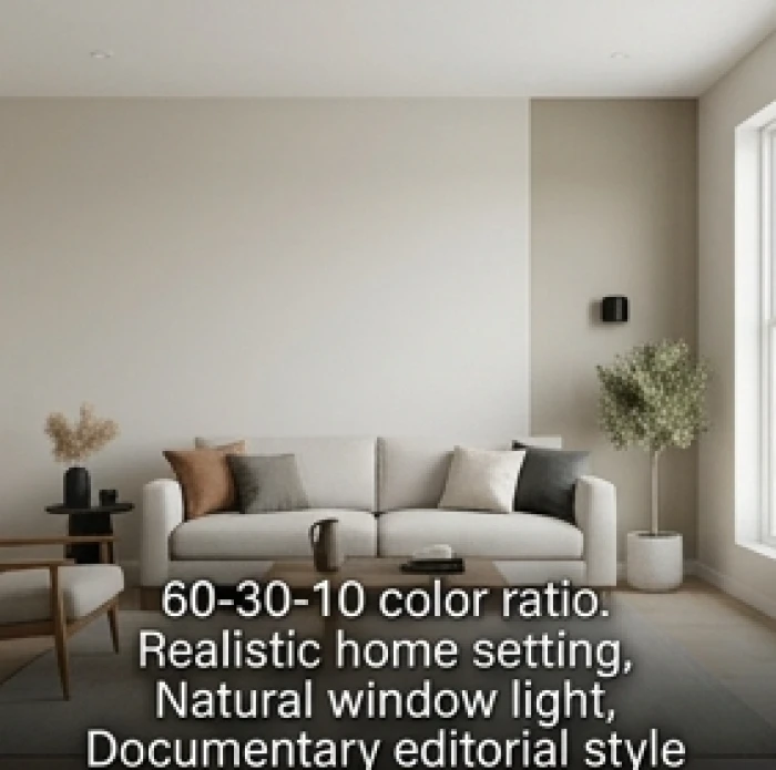 Ứng dụng tỷ lệ phối màu sơn 60-30-10 cho phòng khách mang lại vẻ đẹp chuẩn phong thủy và không bị lỗi mốt