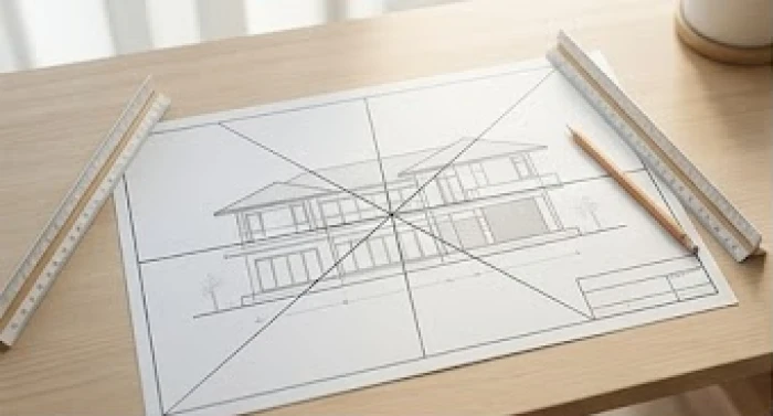 Bản vẽ kiến trúc được chia thành tám cung phương vị theo sơ đồ hậu thiên bát quái để bố trí công năng