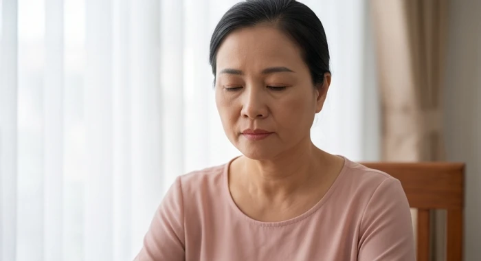 Người con thể hiện sự bình tĩnh và nhẫn nại qua cử chỉ nhẹ nhàng khi giữ hòa khí lúc giao tiếp cùng cha mẹ lớn tuổi