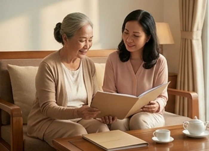 Nữ gia chủ Canh Dần cùng người con gái tuổi Tuất rà soát hợp đồng tài sản chung trong phòng làm việc gia đình