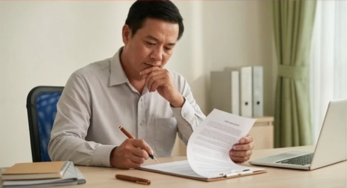 Gia chủ tuổi Đinh Mão cẩn trọng rà soát hồ sơ tài chính và hợp đồng đầu tư trong văn phòng tĩnh lặng