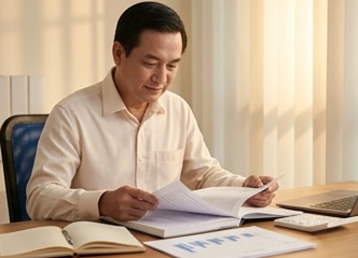 Người tuổi bính thìn 1976 xem xét sổ sách tài chính chuẩn bị kế hoạch cho năm bính ngọ 2026