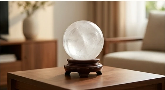 Quả cầu thạch anh trắng đặt trên bàn phòng khách giúp hòa giải xung khắc ngũ hành cho tuổi Bính Thìn 1976