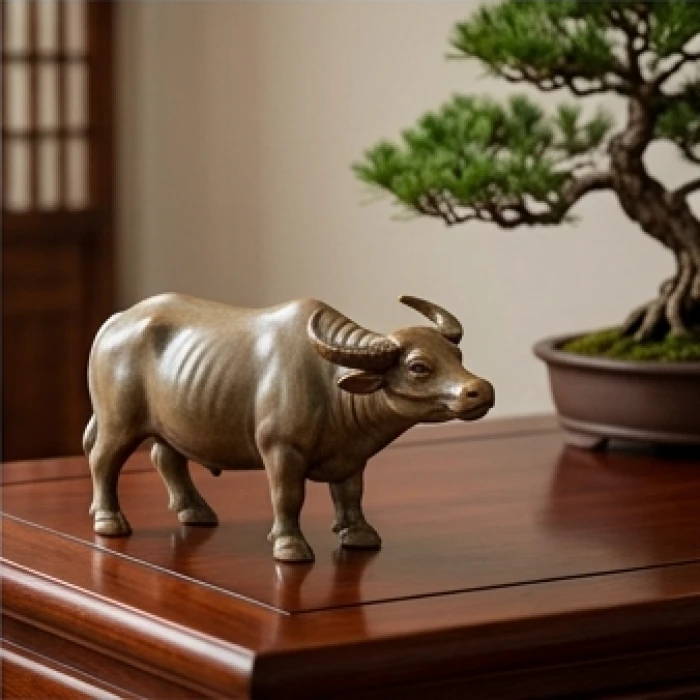 Tượng trâu bằng gốm sứ đặt trên bàn làm việc hỗ trợ kích hoạt ngũ hành tương sinh