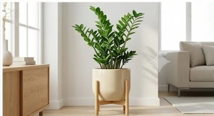 Chậu cây kim tiền xanh tốt giúp bổ sung mộc khí và điều hòa năng lượng trong phòng khách