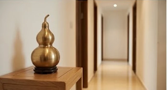 Bình hồ lô bằng đồng đặt tại hành lang nội thất giúp cân bằng khí trường trong gia đình