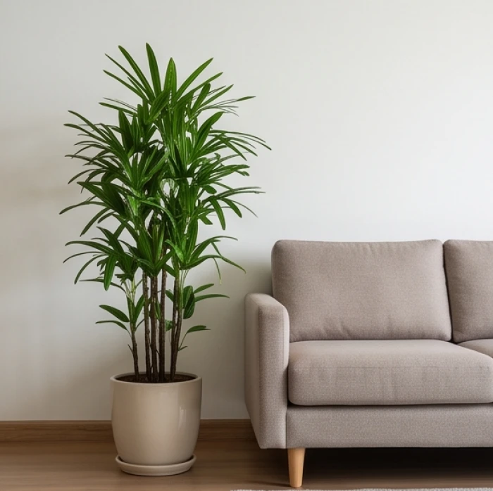 Chậu cây bạch mã hoàng tử đặt cạnh tay vịn sofa phòng khách hướng đón ánh sáng tự nhiên