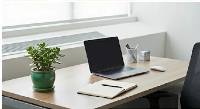 Chậu cây phong thủy nhỏ đặt ở góc trái bàn làm việc của nữ giới tránh luồng gió phả trực tiếp từ máy điều hòa