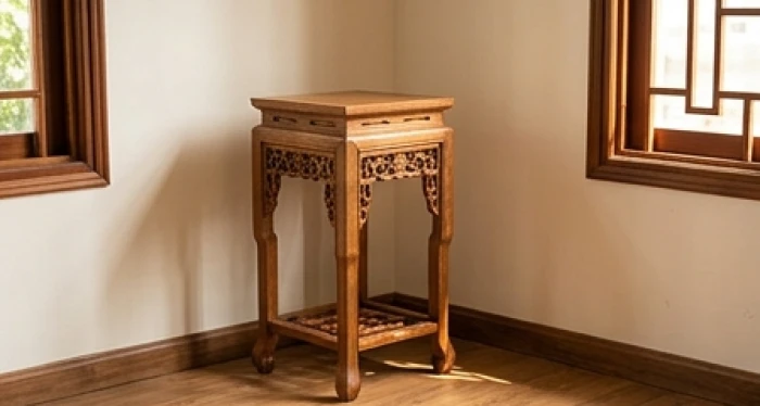 Góc tài vị chéo 45 độ từ cửa chính được bố trí bệ gỗ để đặt tượng thiềm thừ thu hút vượng khí