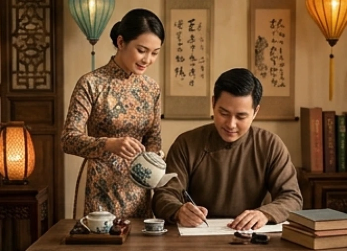 Người vợ đóng vai trò là hậu phương vững chắc giúp chồng phát triển công việc kinh doanh