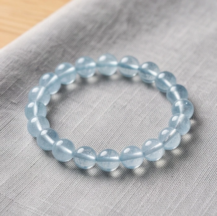 Chuỗi vòng đá aquamarine xanh dương trong trẻo kích thước nhỏ gọn 8 ly sang trọng