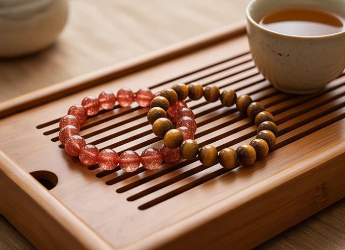 Vòng tay đá thạch anh tóc đỏ và mắt hổ vàng tự nhiên cho thấy mậu tý 1948 hợp màu gì khi chọn quà