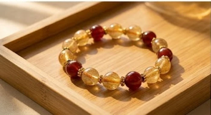 Vòng tay đính hạt thạch anh tóc vàng và mã não đỏ mang lại nguồn cát khí cho Đinh Hợi