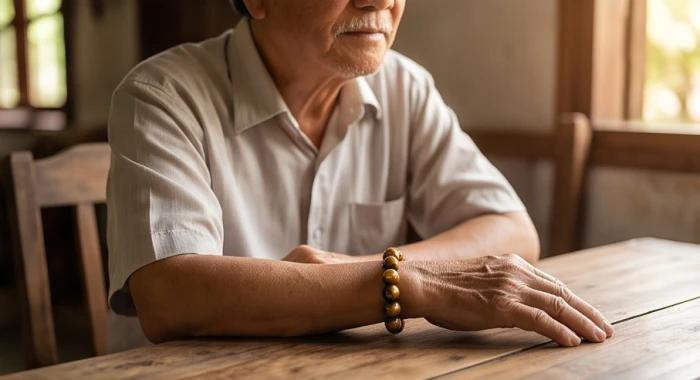 Vòng tay phong thủy đá mắt hổ nâu vàng hạt lớn dành cho nam mạng tuổi Đinh Dậu 1957 cung Đoài