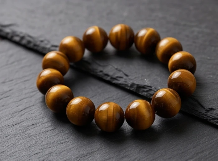 Chuỗi vòng tay đá mắt hổ vàng nâu hạt 14mm tự nhiên mang hiệu ứng lụa óng ánh cho nam Nhâm Dần