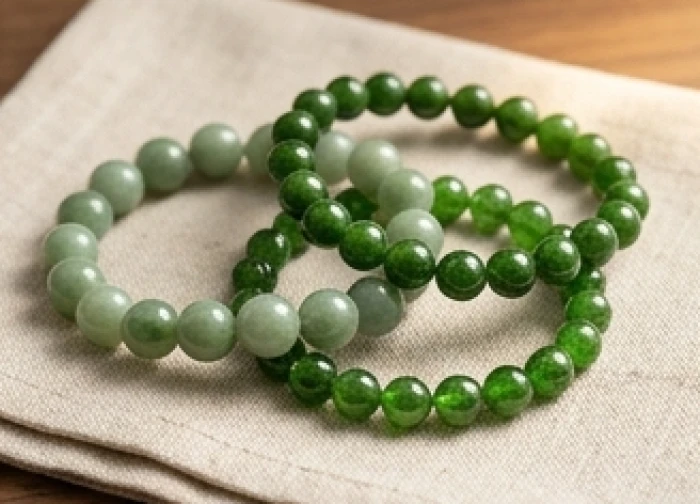 Chuỗi hạt vòng tay đá ngọc bích nephrite màu xanh lá cây mướt mịn dành cho người mệnh Hỏa