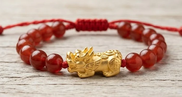 Chuỗi vòng tay đá tự nhiên phối charm Tỳ Hưu mạ vàng hướng miệng ra ngoài chiêu tài lộc