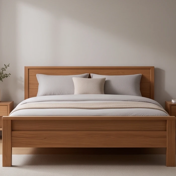 Căn phòng với đầu giường tựa sát bức tường gạch kiên cố tránh kê lơ lửng giữa không gian