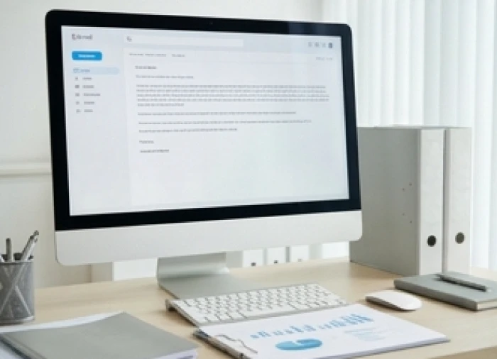 Màn hình máy tính hiển thị email xác nhận chi tiết các trao đổi công việc với đối tác