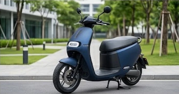 Mẫu xe máy điện màu xanh đen nhám hiện đại giúp học sinh tuổi Tân Mão tăng cường sự tập trung