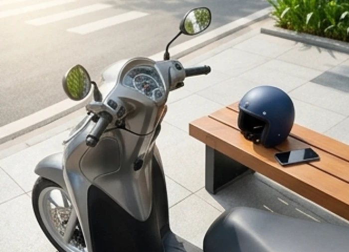 Chiếc xe máy màu xám bạc sang trọng kết hợp cùng các phụ kiện màu xanh dương hợp mệnh Đinh Sửu 1997