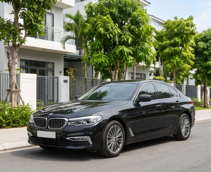 Chiếc xe ô tô màu đen bóng sang trọng đỗ trước khuôn viên nhà mang lại sự bình an cho người tuổi mậu thìn