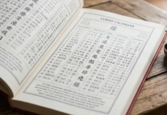 Cuốn lịch vạn niên được lật mở bên cạnh chiếc chìa khóa ô tô mới đặt trên mặt bàn phòng khách