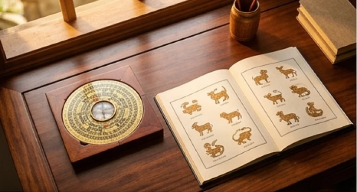 Sơ đồ phong thủy Can Chi và Bát trạch minh họa bộ tam hợp Dần Ngọ Tuất khi xem tuổi Ngọ hợp kết hôn với tuổi nào