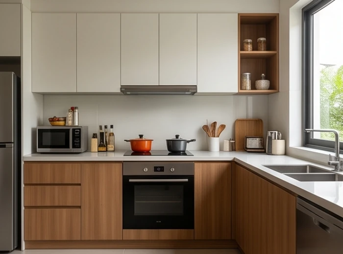Người nội trợ đứng nấu ăn với tư thế lưng quay về hướng Thiên Y giúp trung hòa sát khí từ cửa chính phạm kỵ