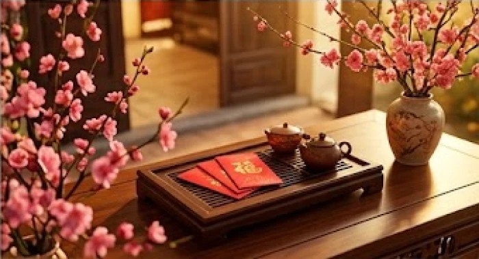 Khoảnh khắc chủ nhà tuổi Quý Mão đón tiếp người xông đất hợp tuổi bên chén trà xuân ấm áp trước hiên nhà