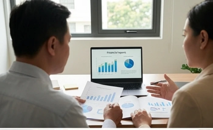 Hai doanh nhân thảo luận kế hoạch tài chính với sự đối lập rõ rệt trong quan điểm quản lý công việc