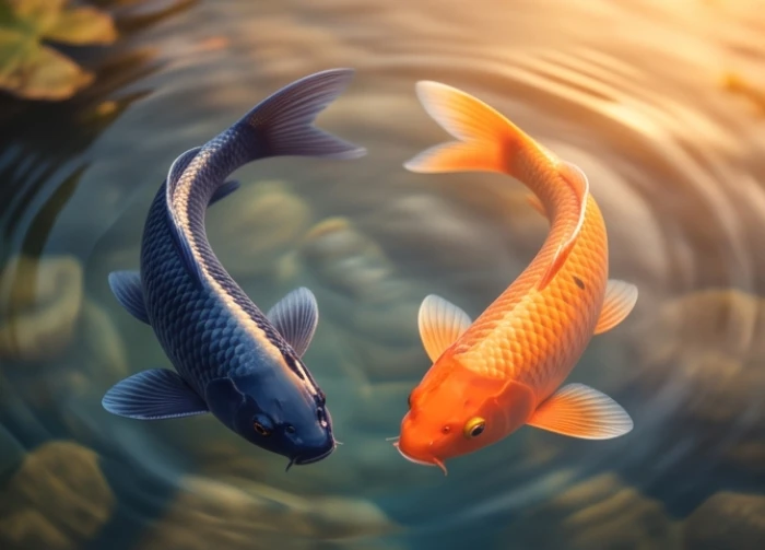 Hai mảng màu xanh và vàng hòa quyện vào nhau tượng trưng cho sự bù trừ khuyết điểm trong ngũ hành